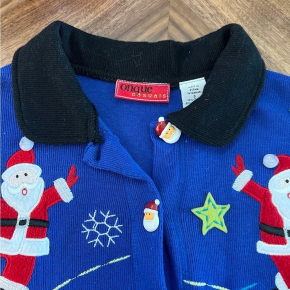 Blue Santa Christmas Sweater/Cardigan with Santa Buttons - Picture 2 of 8